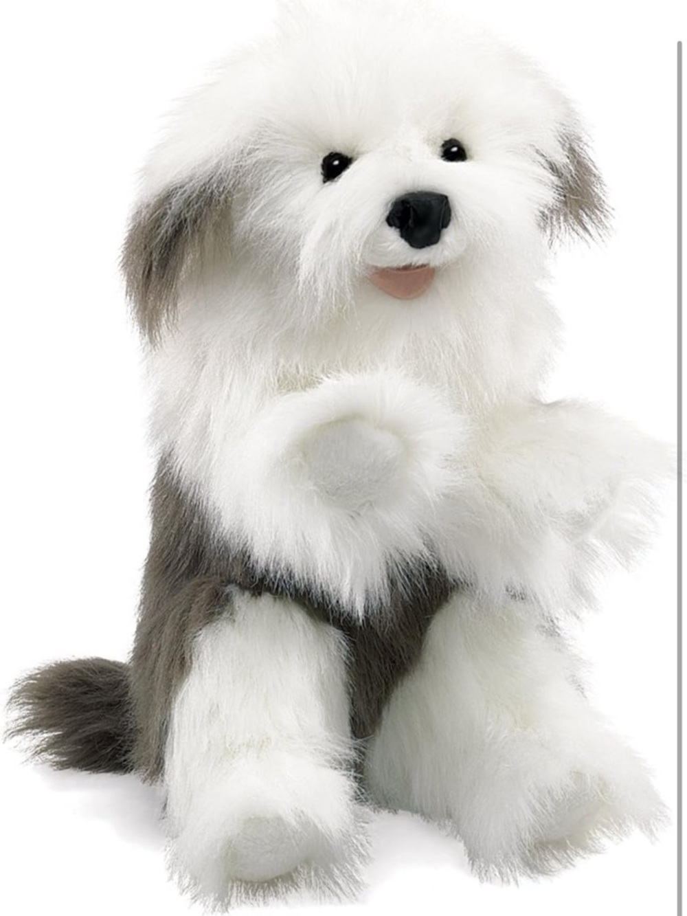 Folkmanis Sheepdog Large Hand Puppet soft fur white black stuffie dog